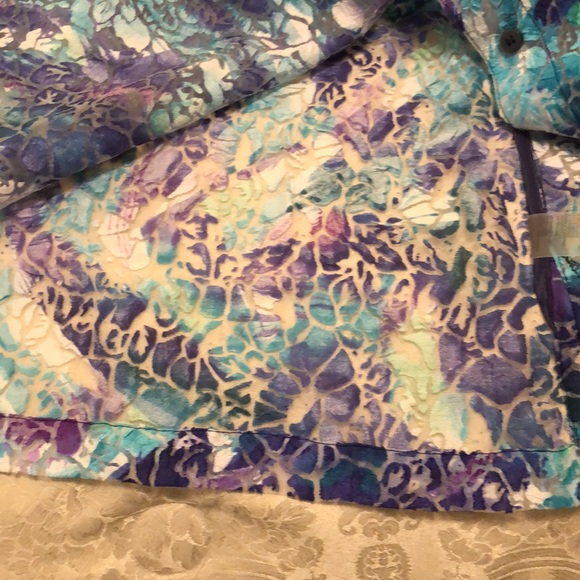 ALIA NWT SIZE 18 SHEER FLORAL COOL BLOUSE 3/4 SLEEVE PURPLES & TEAL BUTTONS #026 - Picture 11 of 11